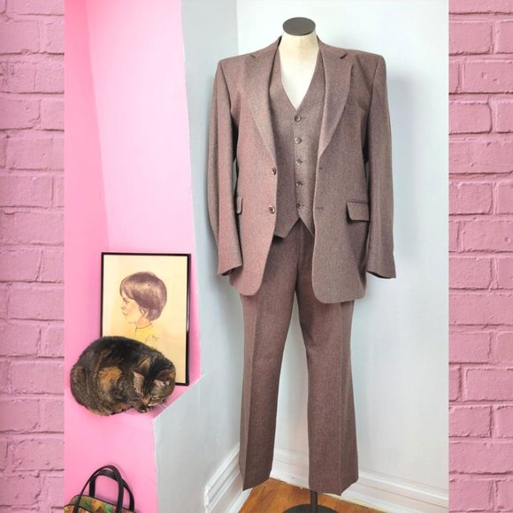 jcpenney Suits & Blazers Vintage 8s Jcpenny Mens Light Brown Tweed